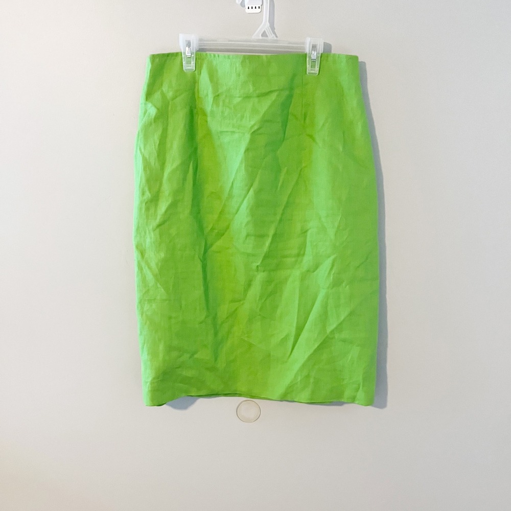 Max Mara Lime Green 100% Linen Pencil Skirt Made in‎ Italy Size 12 - Picture 2 of 10